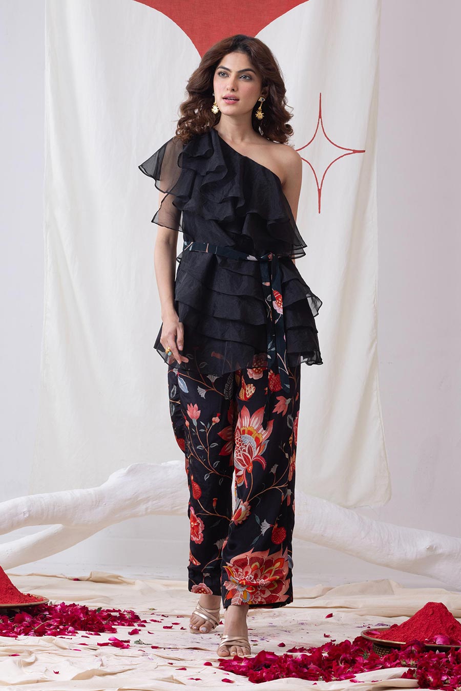 Leher Black Ruffled Co-Ord Set