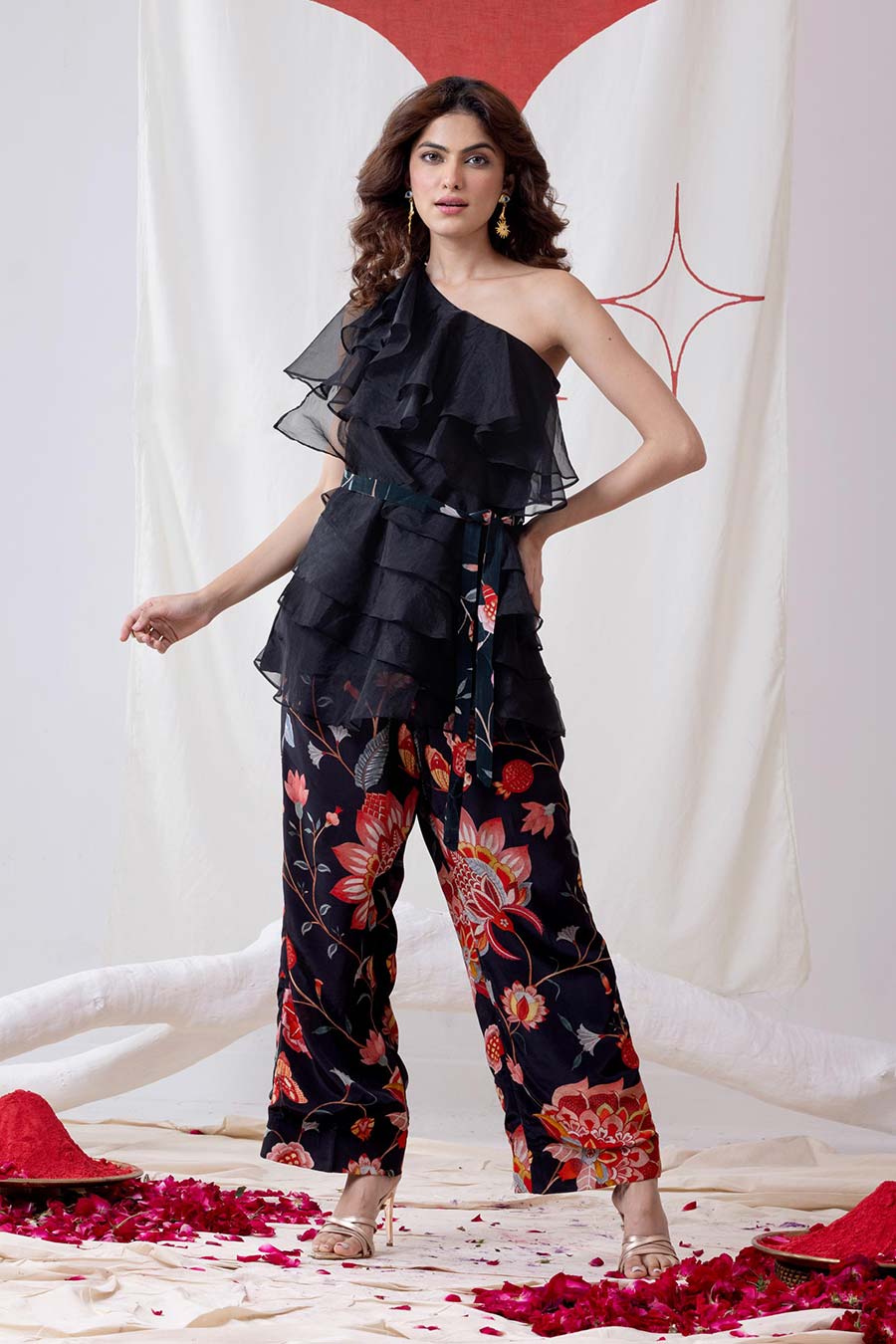 Leher Black Ruffled Co-Ord Set
