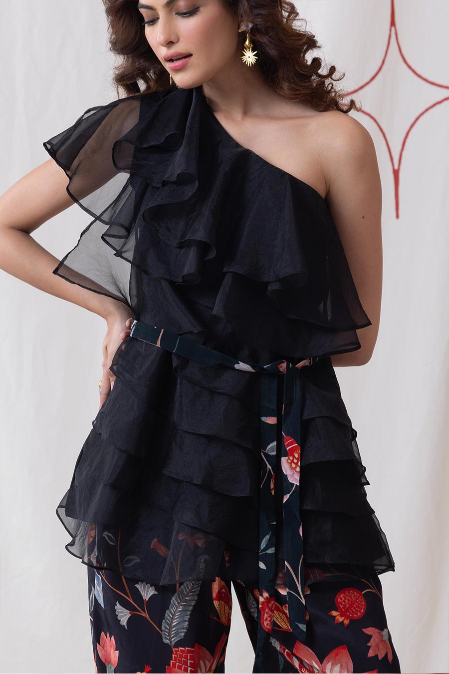 Leher Black Ruffled Co-Ord Set