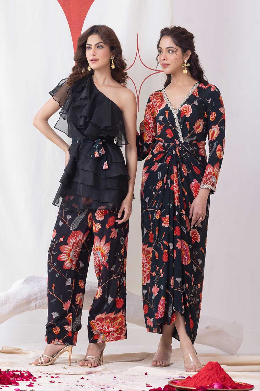 Leher Black Ruffled Co-Ord Set