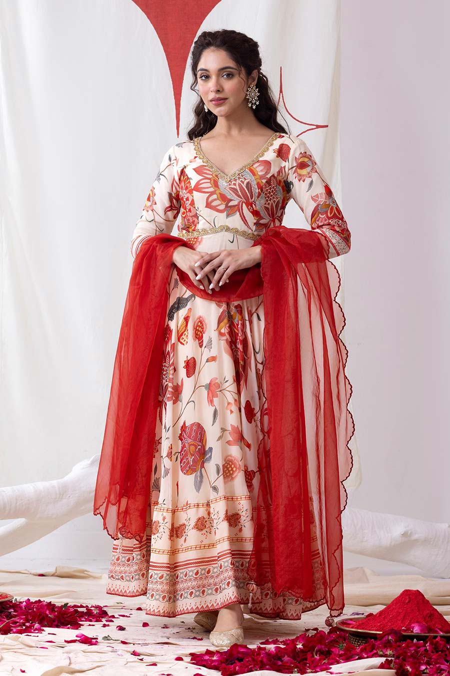 Mogra Off-White Printed Anarkali Set