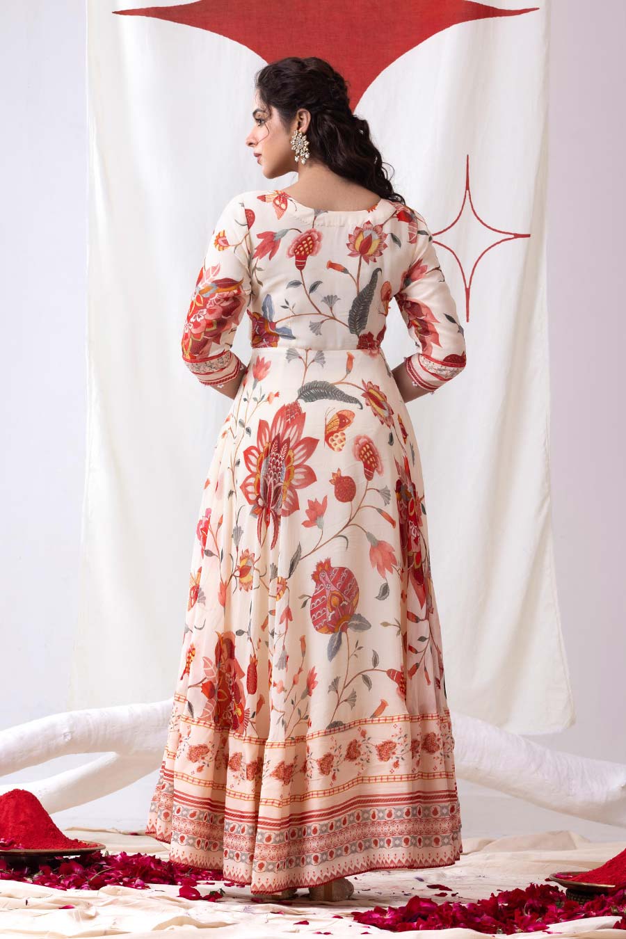 Mogra Off-White Printed Anarkali Set