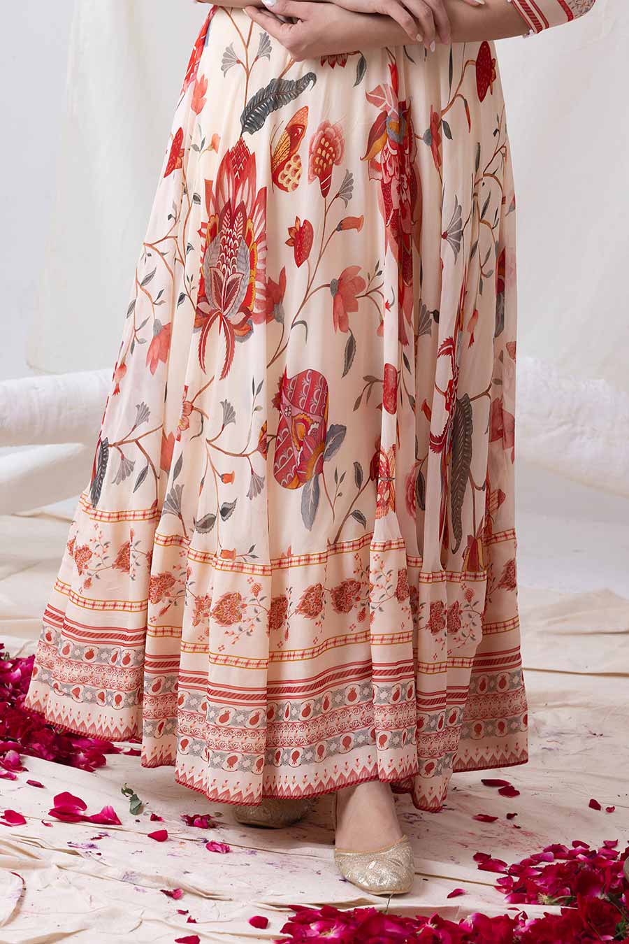 Mogra Off-White Printed Anarkali Set