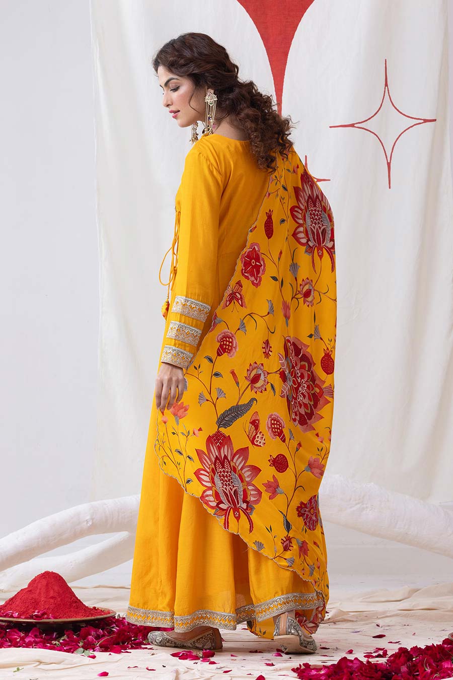 Surmai Yellow Embellished Angrakha Anarkali Set