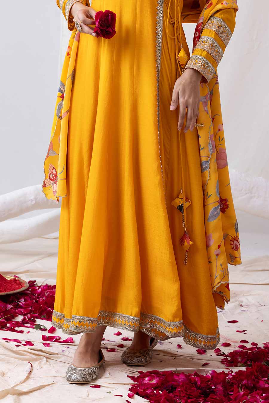 Surmai Yellow Embellished Angrakha Anarkali Set