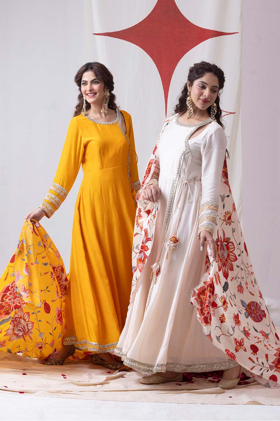 Surmai Yellow Embellished Angrakha Anarkali Set