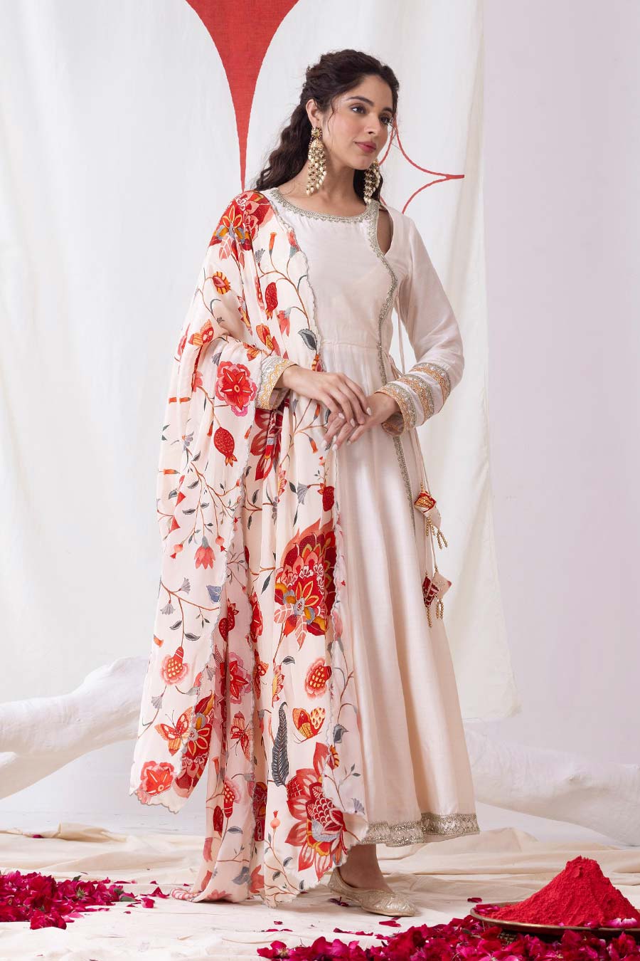 Amrita Ivory Embellished Angrakha Anarkali Set