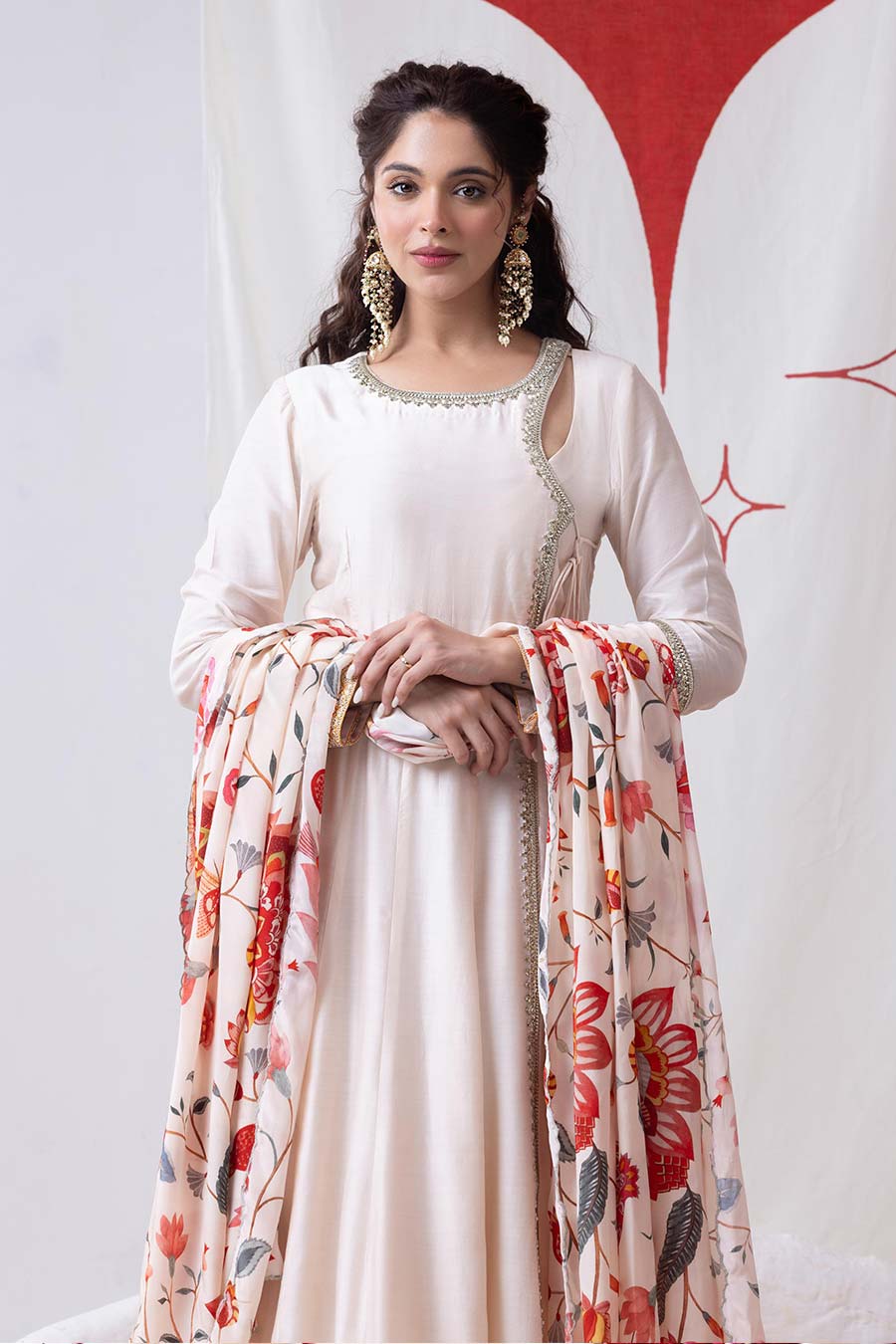 Amrita Ivory Embellished Angrakha Anarkali Set