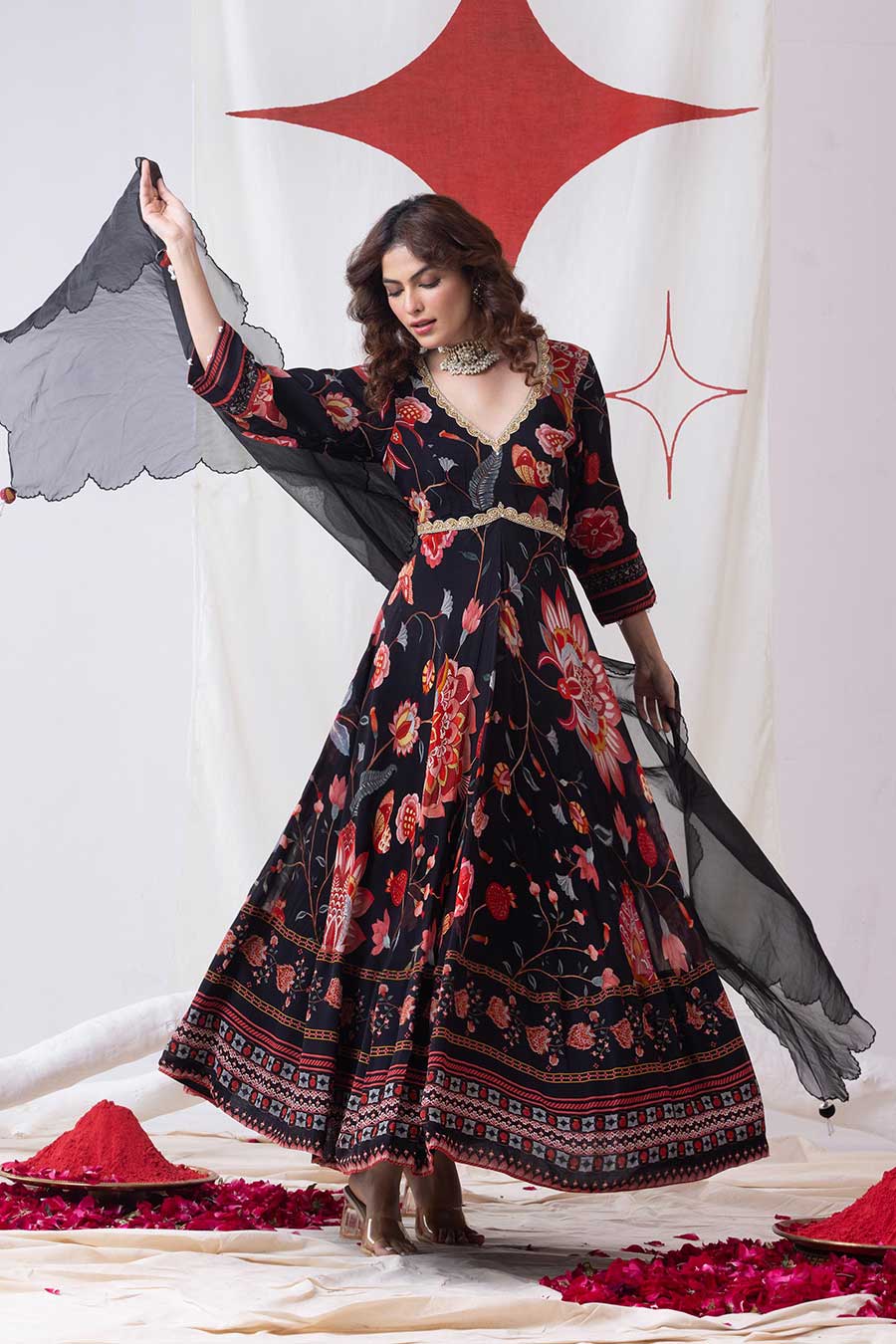 Bahar Black Printed Anarkali Set