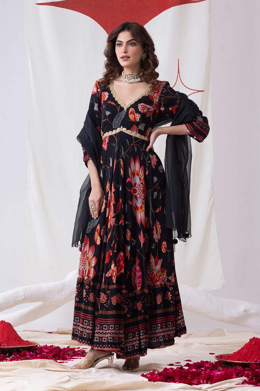 Bahar Black Printed Anarkali Set