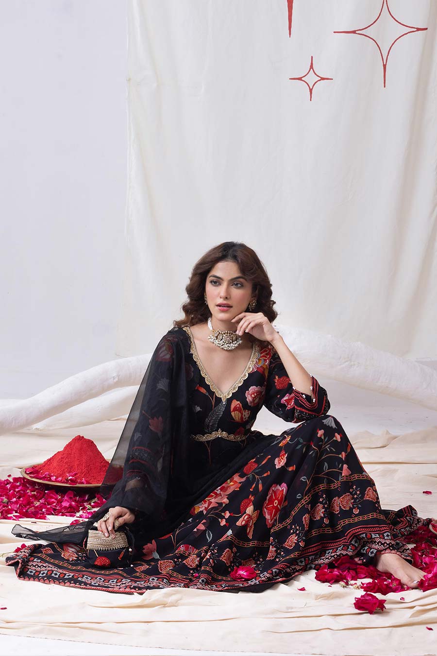 Bahar Black Printed Anarkali Set