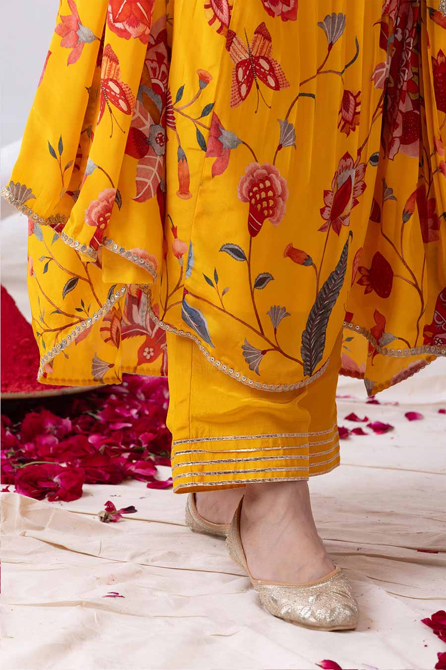 Gulnaar Yellow Printed Angrakha Anarkali Set