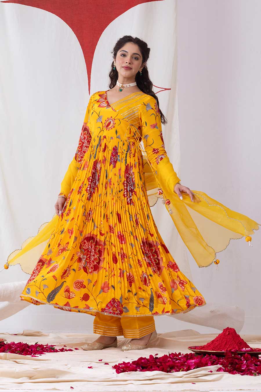 Gulnaar Yellow Printed Angrakha Anarkali Set