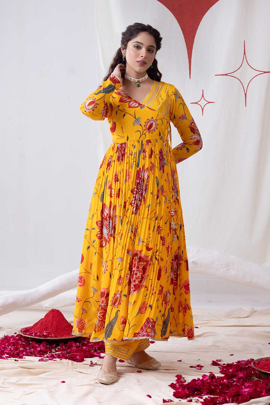 Gulnaar Yellow Printed Angrakha Anarkali Set