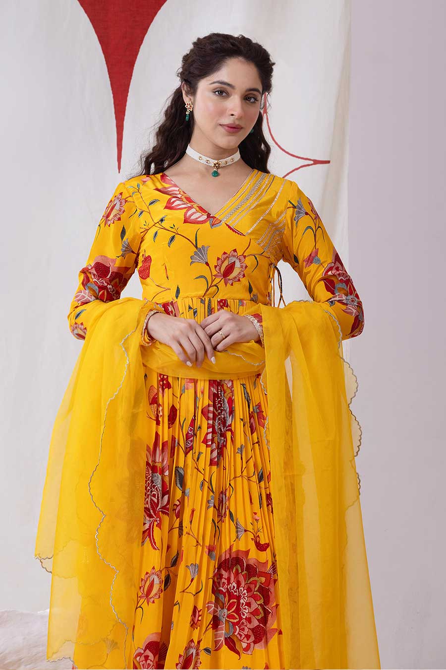 Gulnaar Yellow Printed Angrakha Anarkali Set