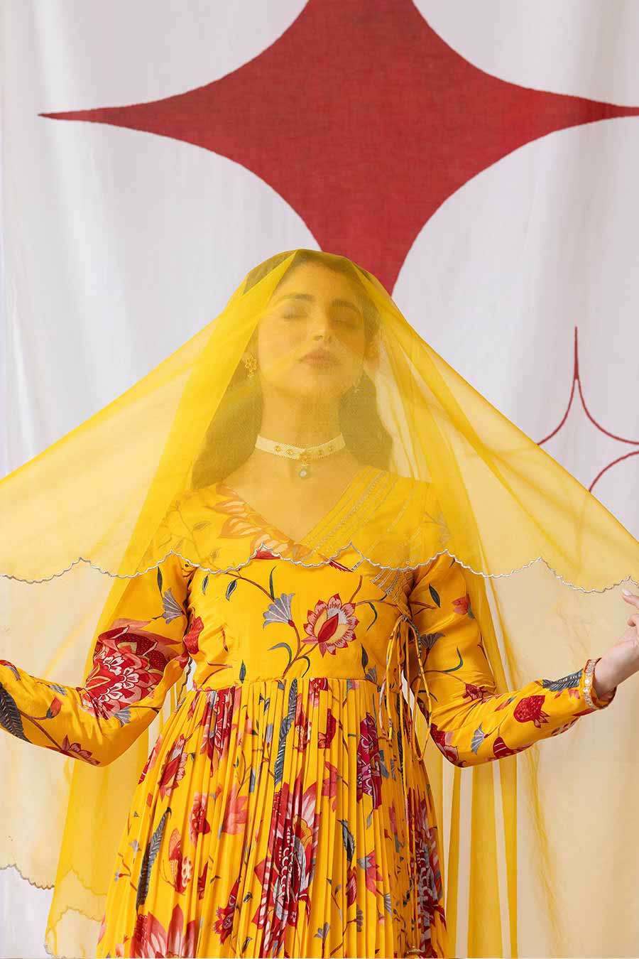 Gulnaar Yellow Printed Angrakha Anarkali Set