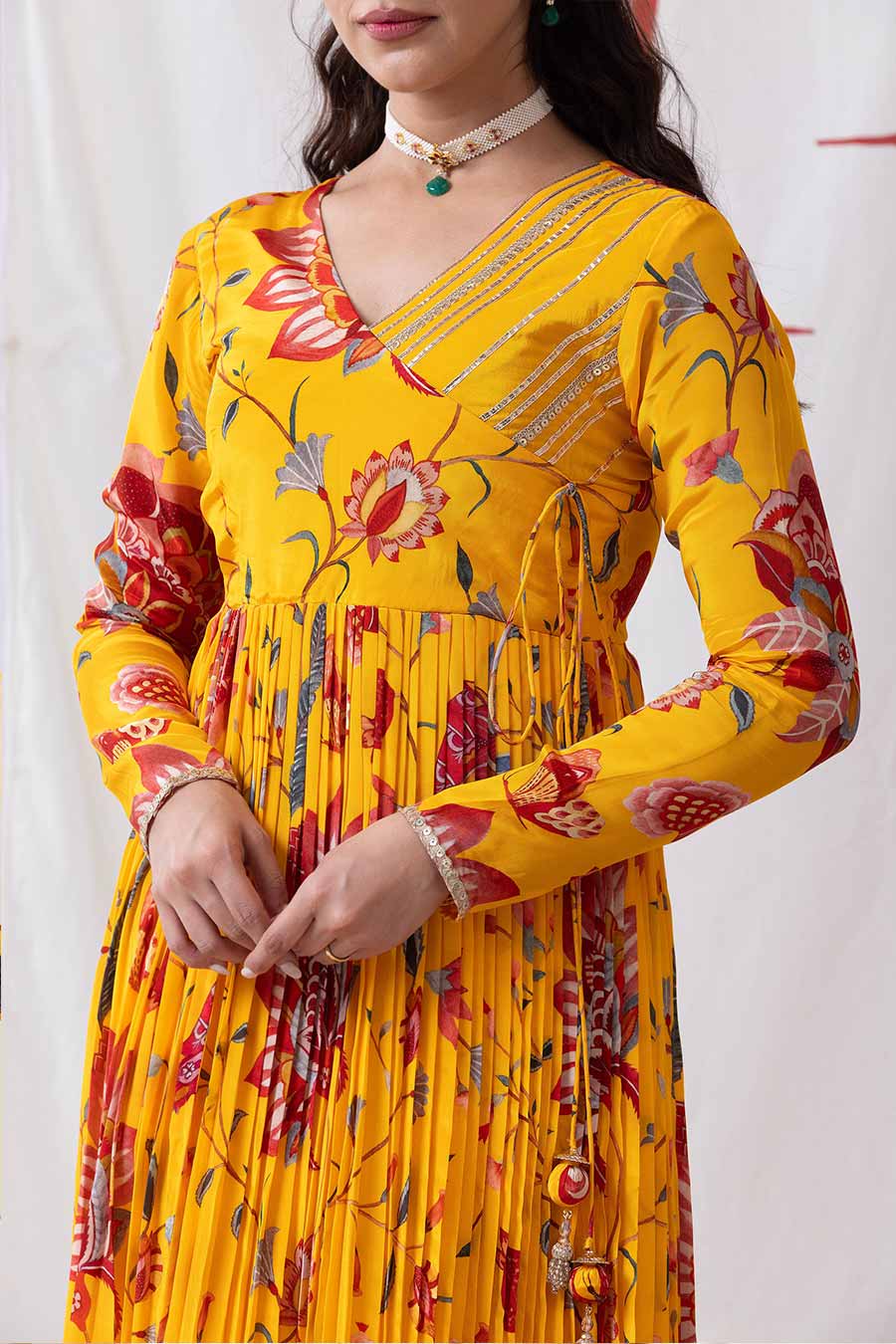 Gulnaar Yellow Printed Angrakha Anarkali Set