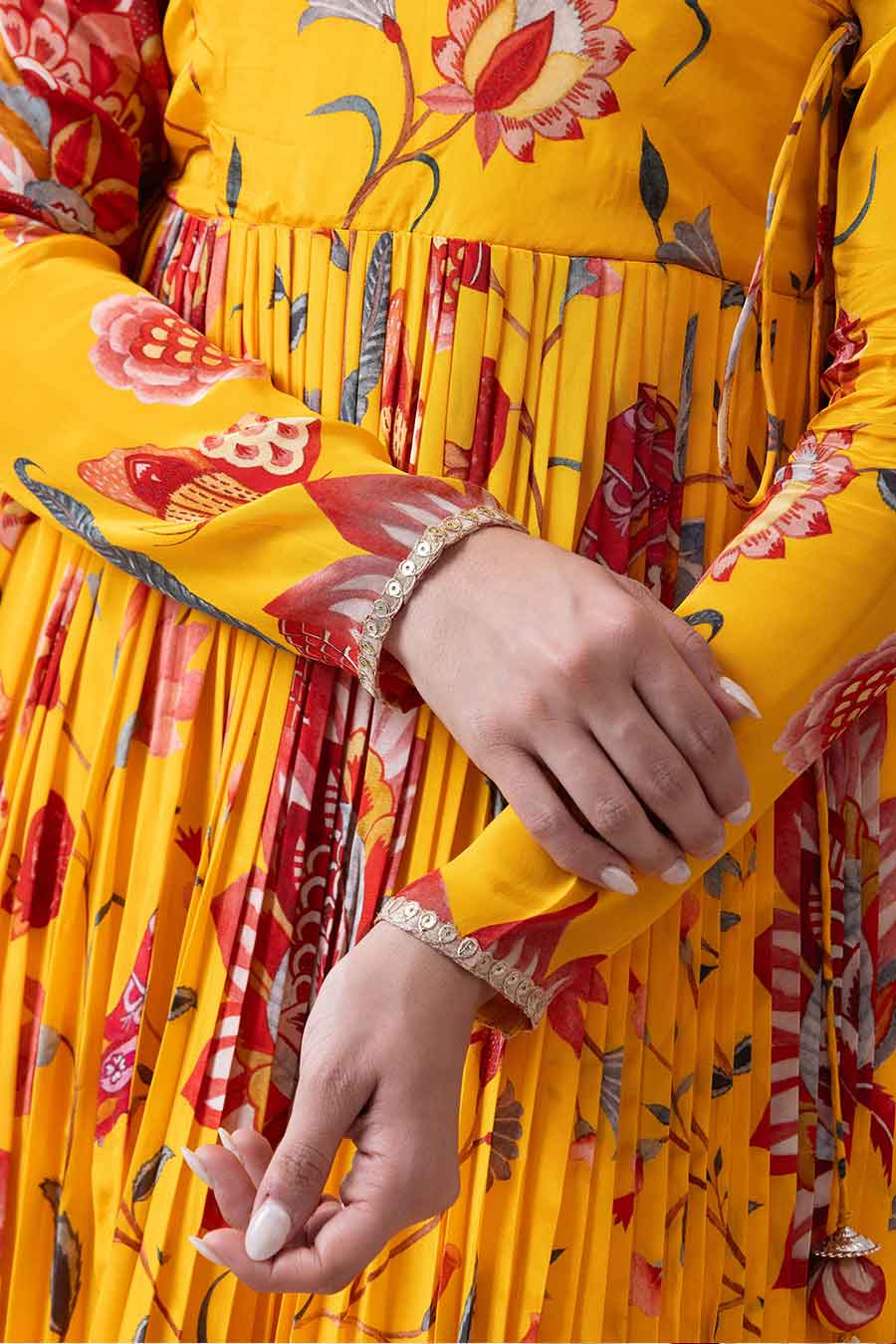 Gulnaar Yellow Printed Angrakha Anarkali Set