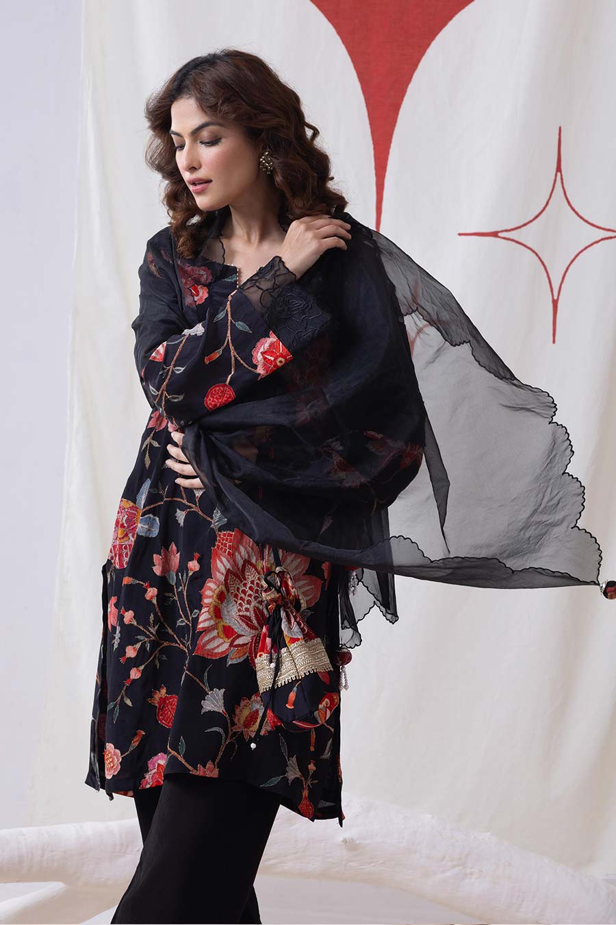Pankhuri Black Printed Kurta Set