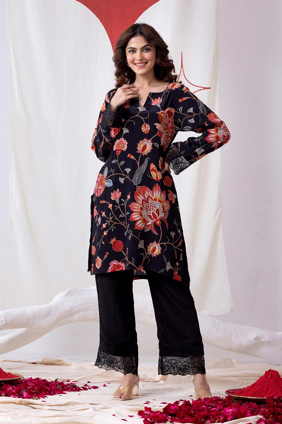 Pankhuri Black Printed Kurta Set