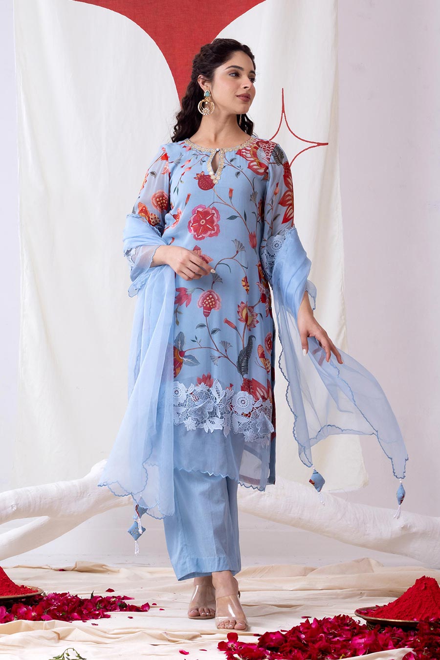Neelkamal Powder Blue Embroidered Kurta Set