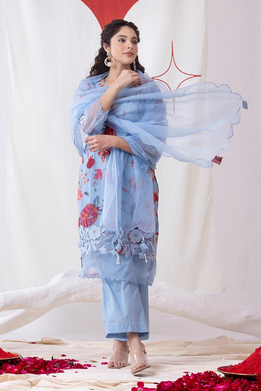 Neelkamal Powder Blue Embroidered Kurta Set