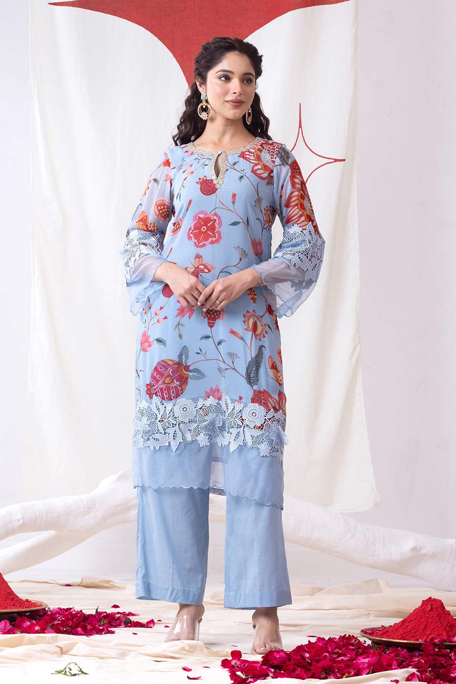 Neelkamal Powder Blue Embroidered Kurta Set