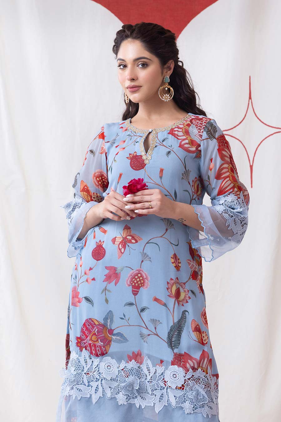 Neelkamal Powder Blue Embroidered Kurta Set