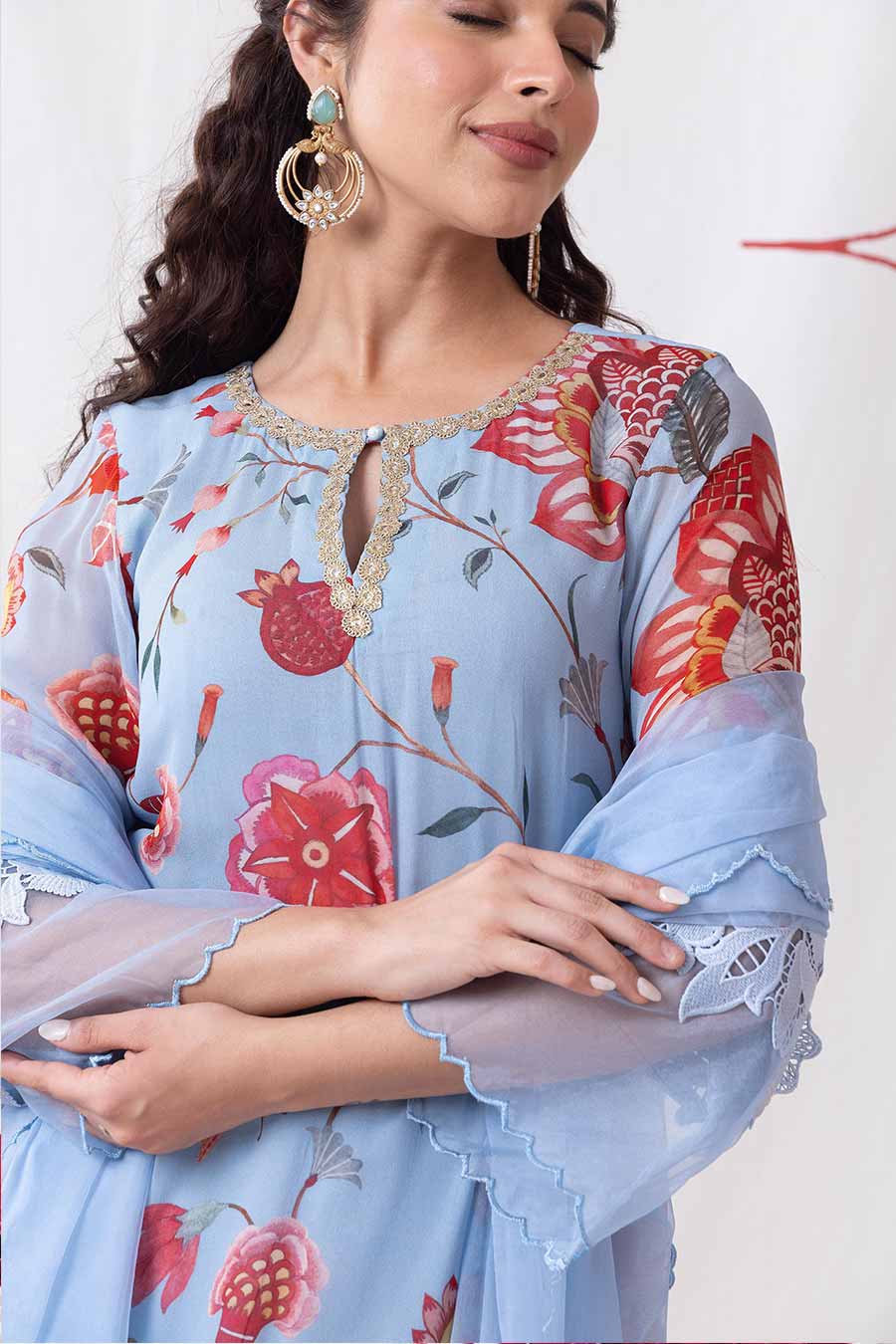 Neelkamal Powder Blue Embroidered Kurta Set