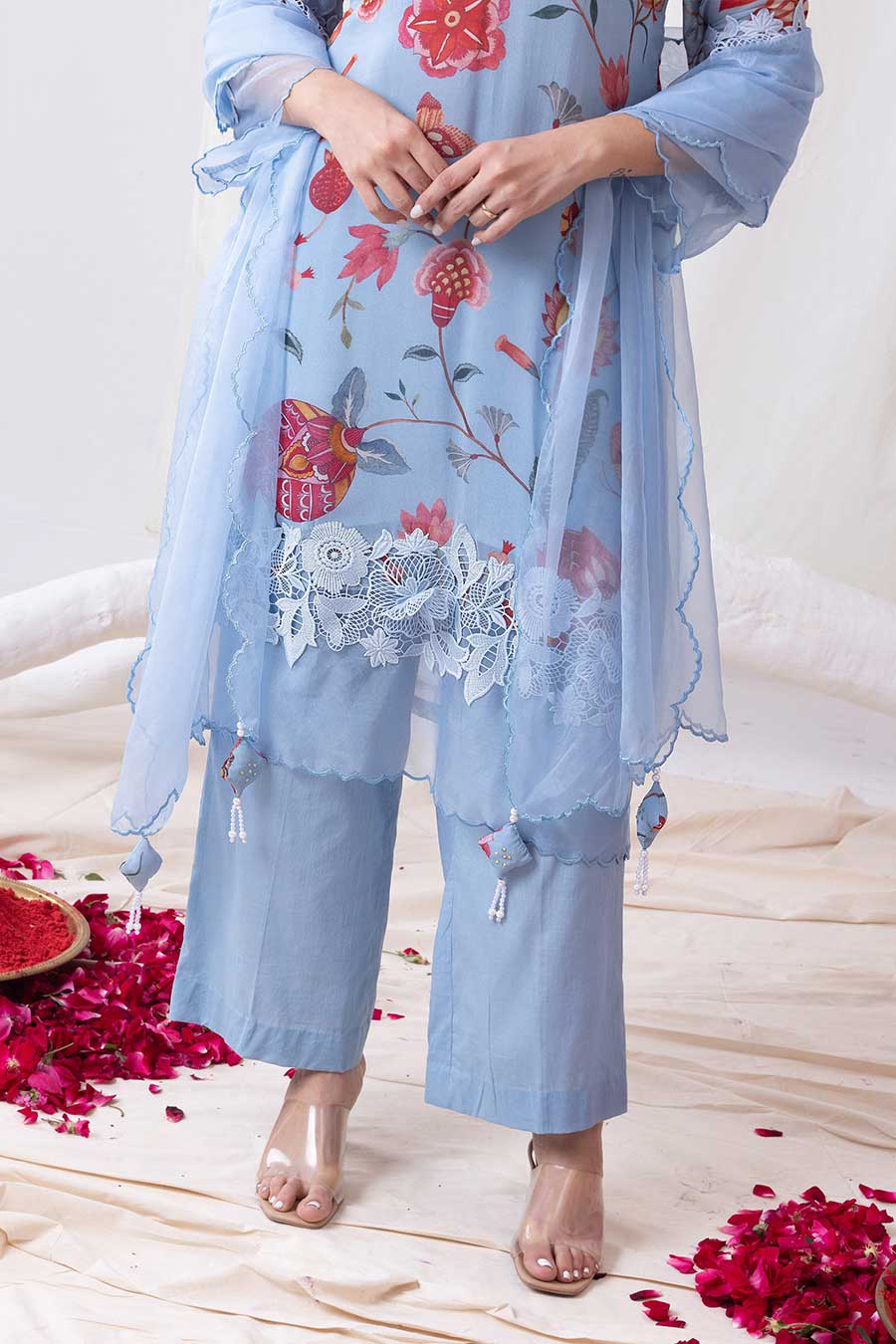Neelkamal Powder Blue Embroidered Kurta Set