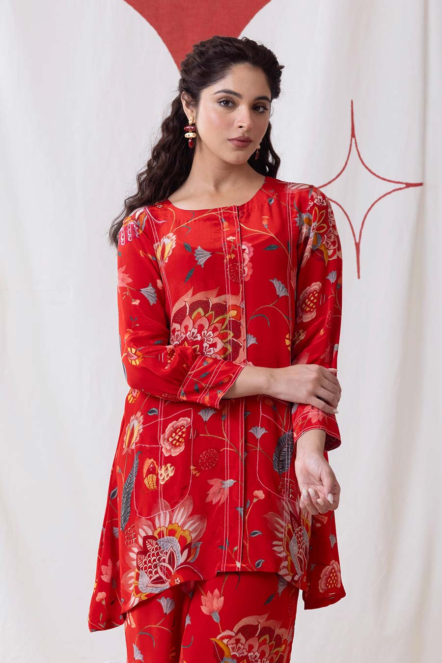 Nayab Red Printed Co-Ord Set