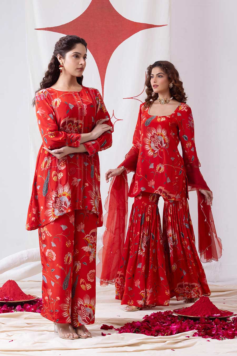 Nayab Red Printed Co-Ord Set