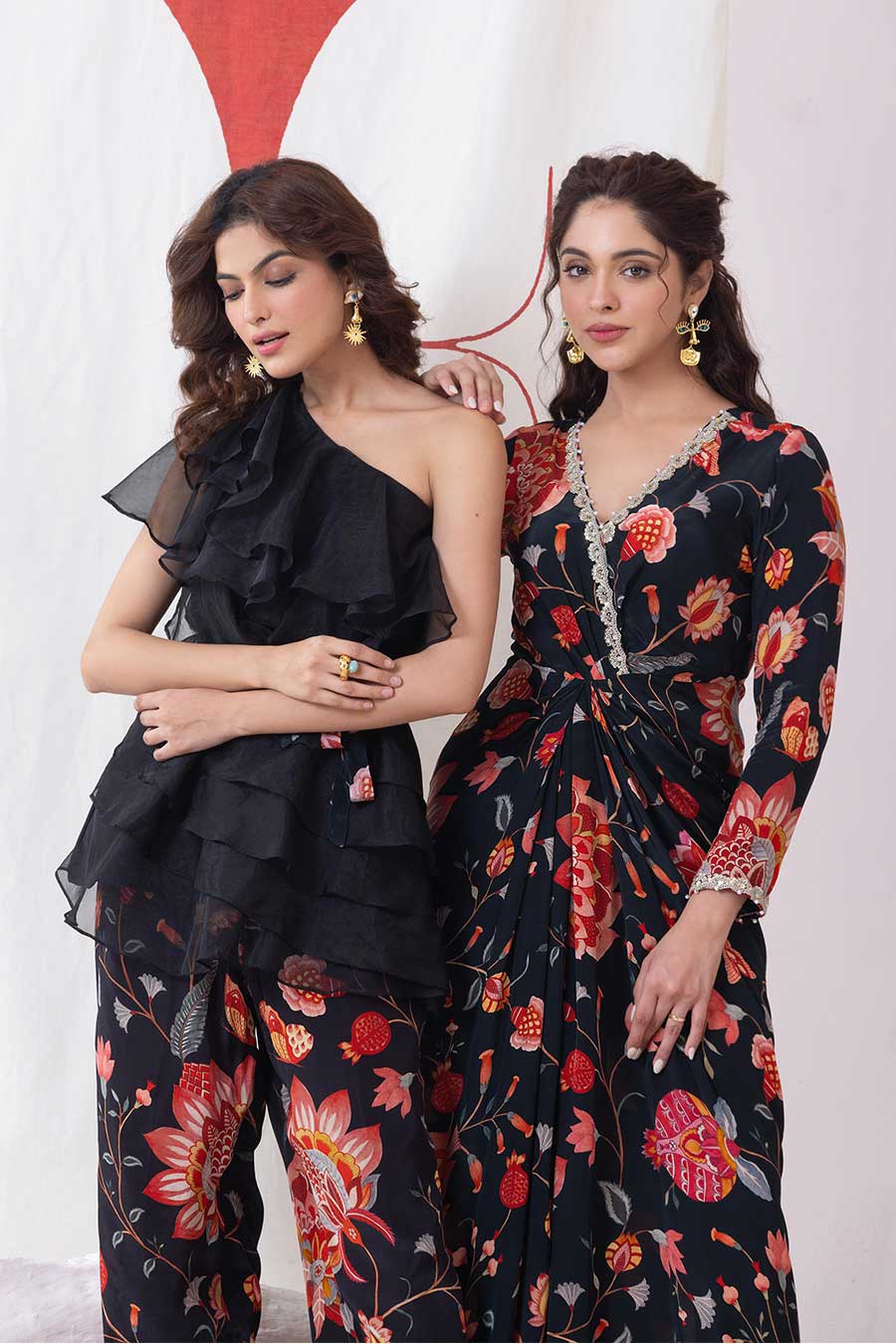 Bageecha Black Printed Drape Dress