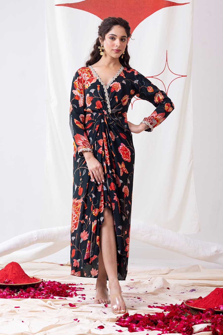 Bageecha Black Printed Drape Dress