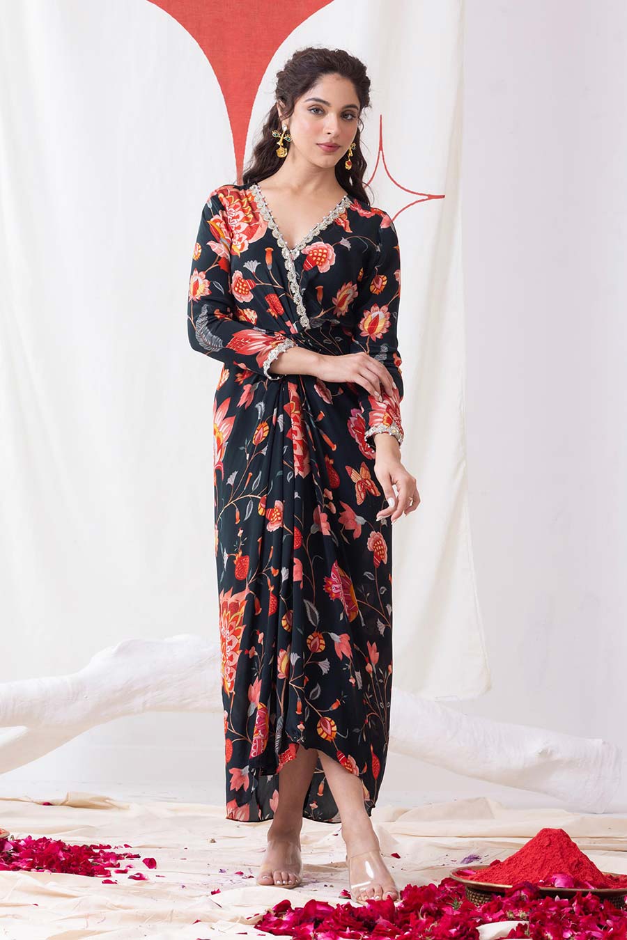Bageecha Black Printed Drape Dress