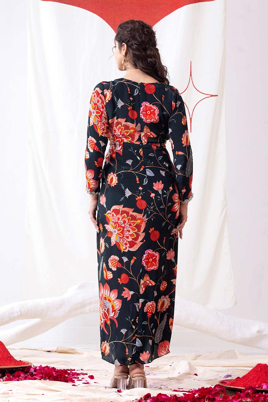 Bageecha Black Printed Drape Dress