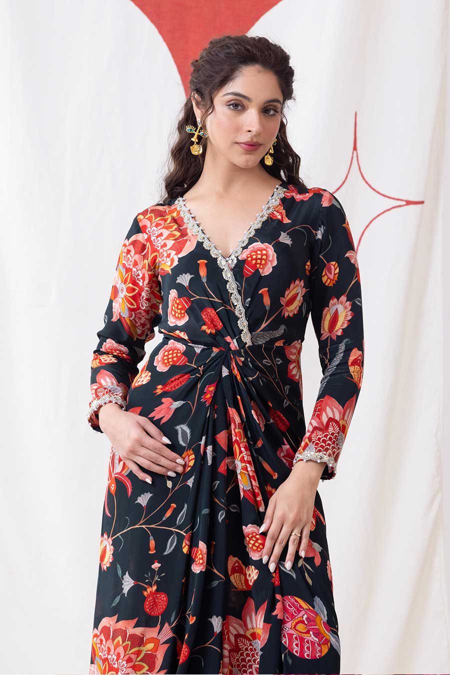 Bageecha Black Printed Drape Dress