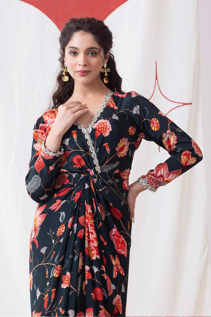Bageecha Black Printed Drape Dress