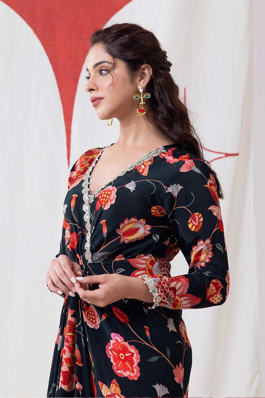 Bageecha Black Printed Drape Dress