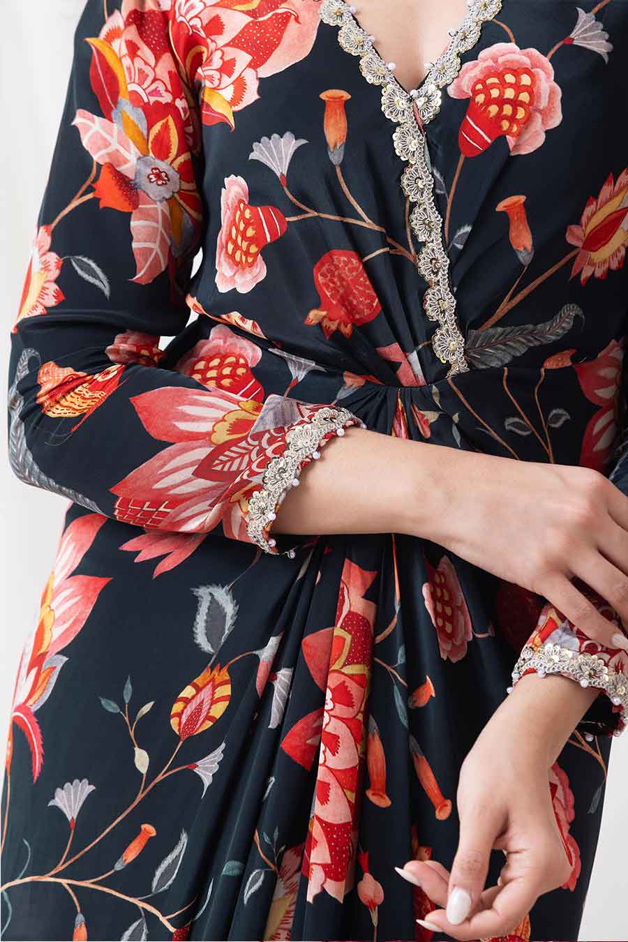 Bageecha Black Printed Drape Dress