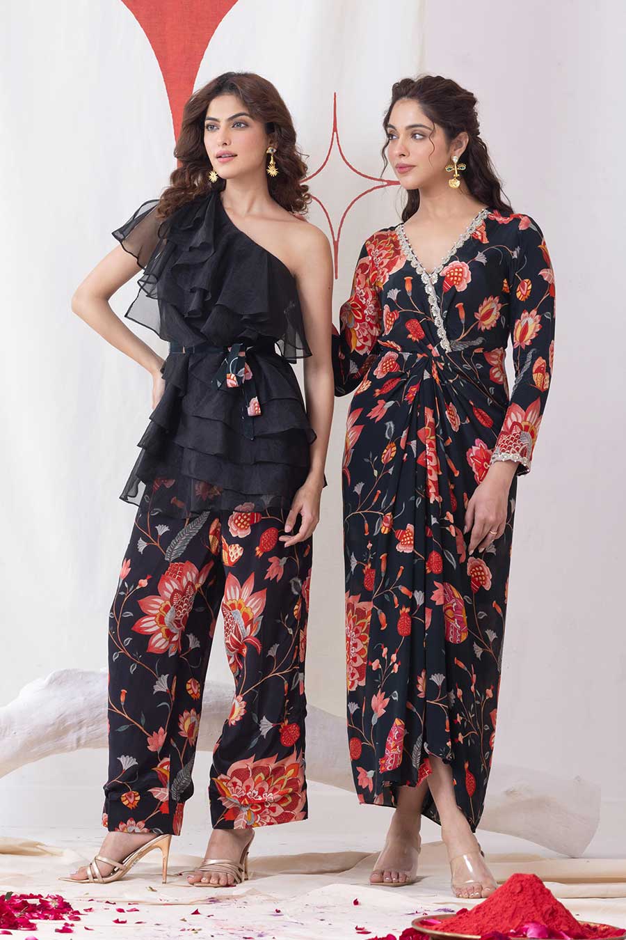 Bageecha Black Printed Drape Dress