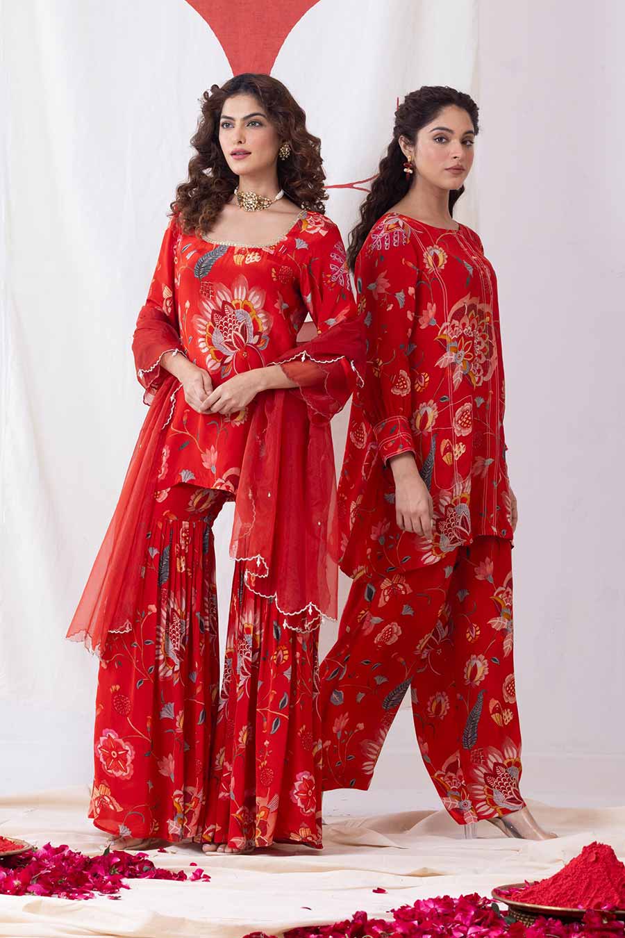 Ishq Red Printed Embellished Sharara Set