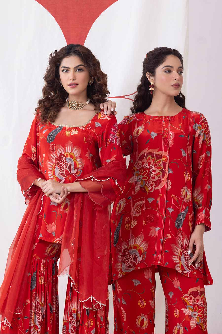 Ishq Red Printed Embellished Sharara Set