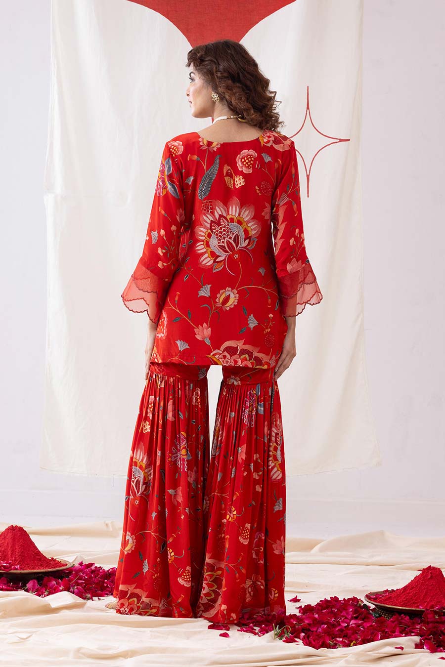 Ishq Red Printed Embellished Sharara Set