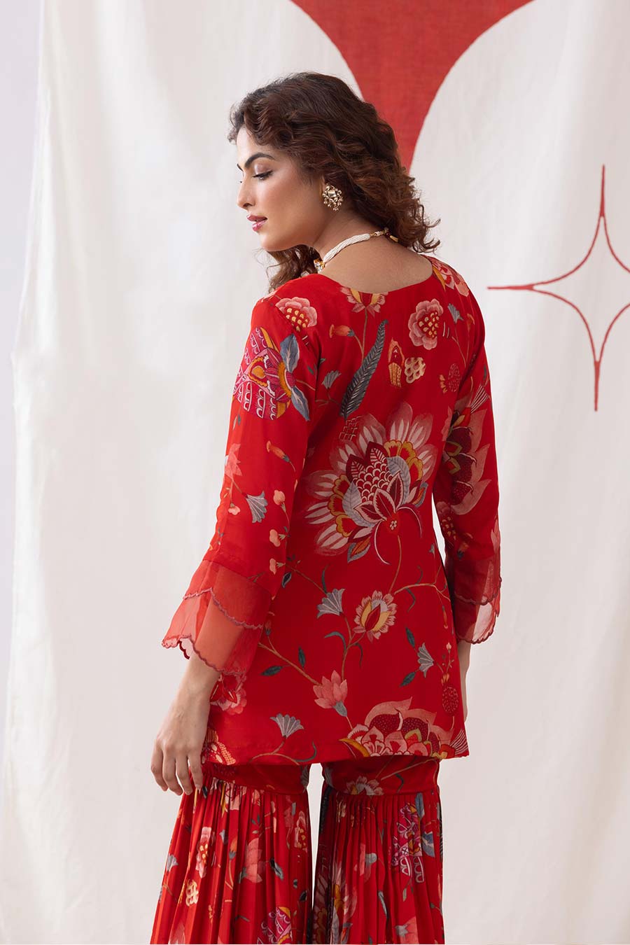 Ishq Red Printed Embellished Sharara Set