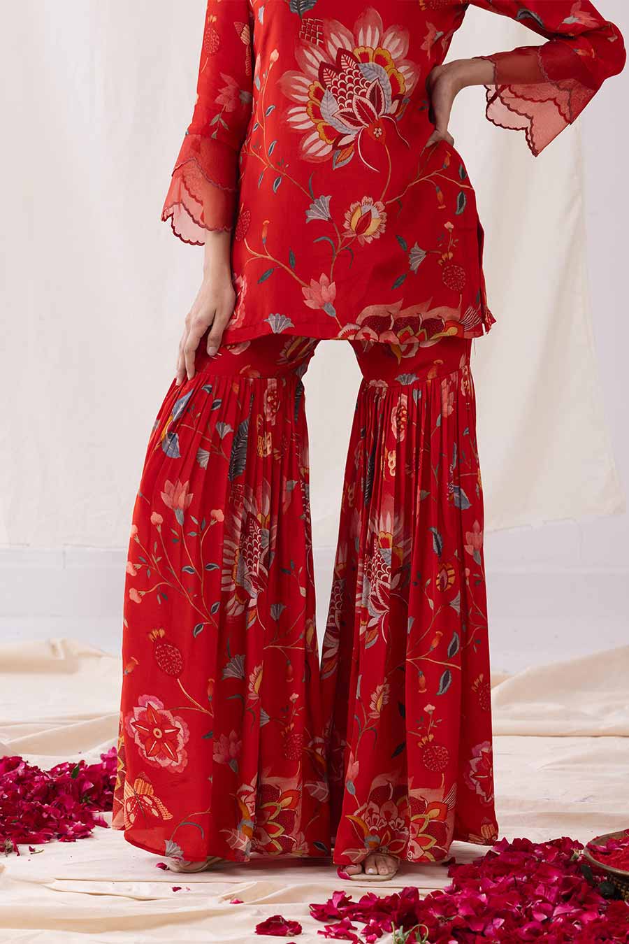 Ishq Red Printed Embellished Sharara Set