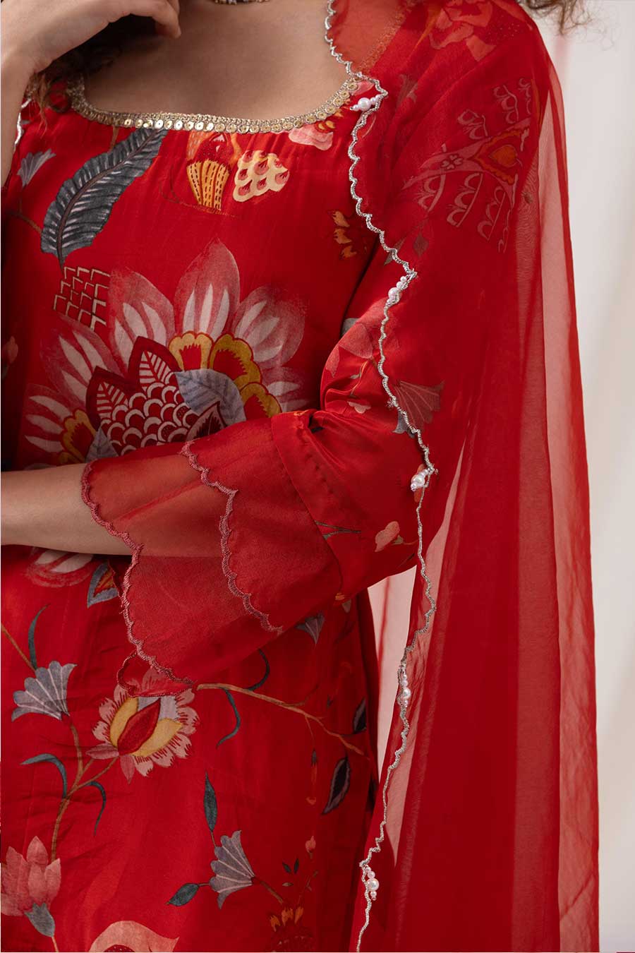 Ishq Red Printed Embellished Sharara Set