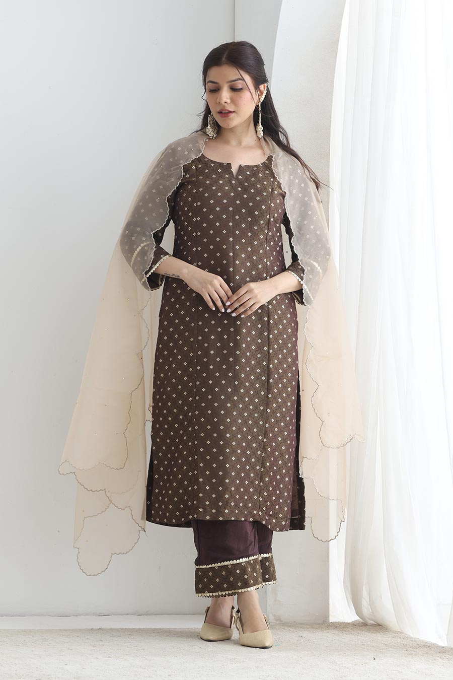 Saira Brown Banarsi Tissue Kurta Set
