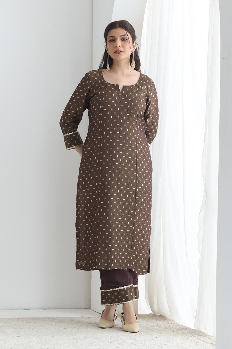 Saira Brown Banarsi Tissue Kurta Set