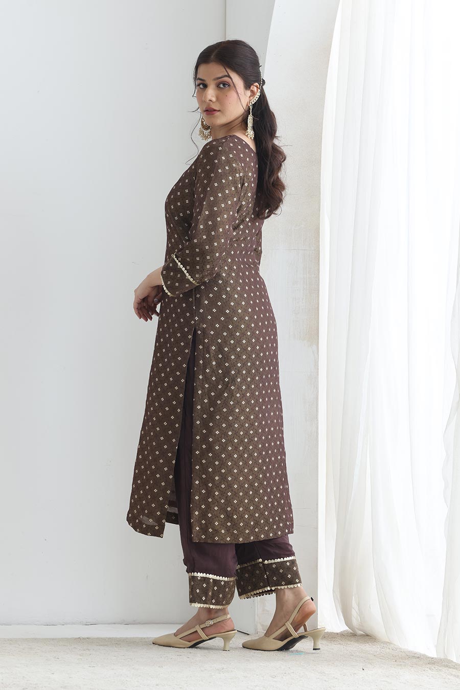 Saira Brown Banarsi Tissue Kurta Set